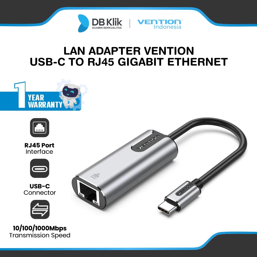 LAN Adapter Vention USB-C to RJ45 Gigabit Ethernet Aluminum - Gray (CFNHB)