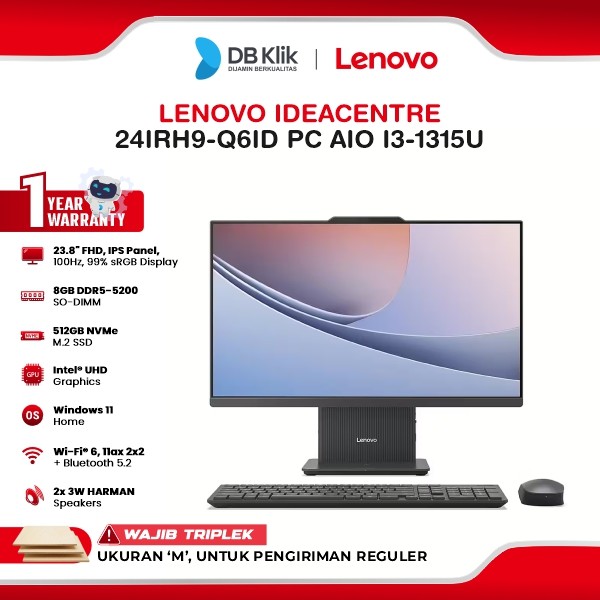 Lenovo IdeaCentre 24IRH9-Q6ID PC AIO INTEL Core i3-1315U 8GB DDR5/512GB M.2 NVMe INTEL UHD Windows 11 Home 24" IPS FHD - Luna Grey