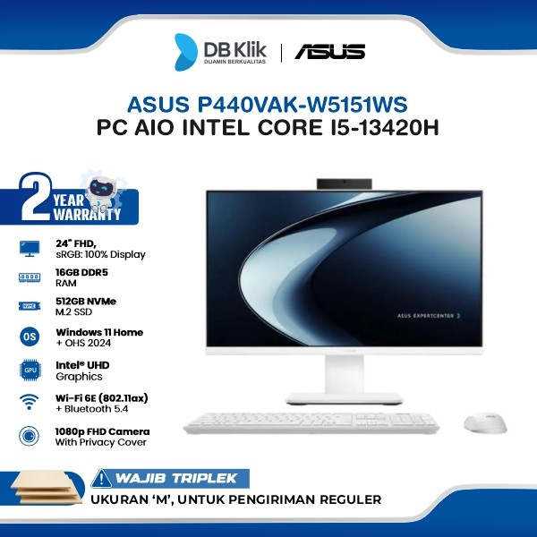 ASUS P440VAK-W5151WS PC AIO INTEL Core I5-13420H 16GB DDR5/512GB M.2 NVMe INTEL UHD Windows 11 Home + Microsoft Office Home Student 2024 24" FHD - White