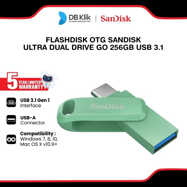 Flashdisk OTG SANDISK Ultra Dual Drive GO 256GB USB 3.1 Type-C - Absinthe Green / Flashdisk OTG SANDISK Ultra Dual Drive GO 256GB USB 3.1 Type-C - Absinthe Green