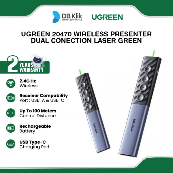 UGreen Wireless Presenter Dual Conection Rechargable Laser Green (20470)