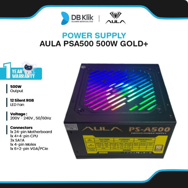 Power Supply Aula PSA500 500W Gold+ With Fan RGB - Psu Aula PSA 500