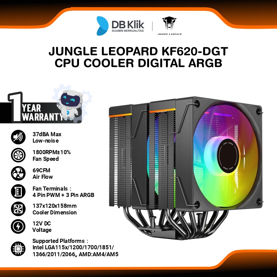 Jungle Leopard KF620-DGT CPU Cooler Digital ARGB