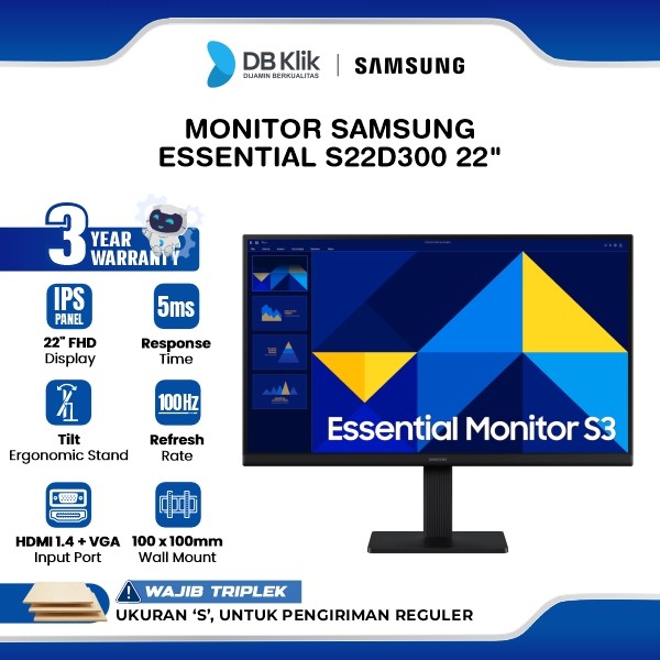 Monitor SAMSUNG Essential S22D300 22" FHD IPS 100Hz 5ms HDMI VGA