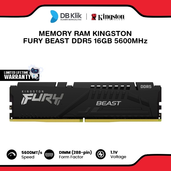 Memory RAM Kingston Fury Beast DDR5 16GB 5600MHz [KF556C36BBE-16]