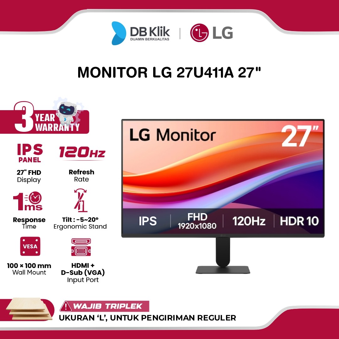 Monitor LG 27U411A 27" FHD IPS 120Hz 1ms Dynamic Action Sync HDR10 HDMI VGA