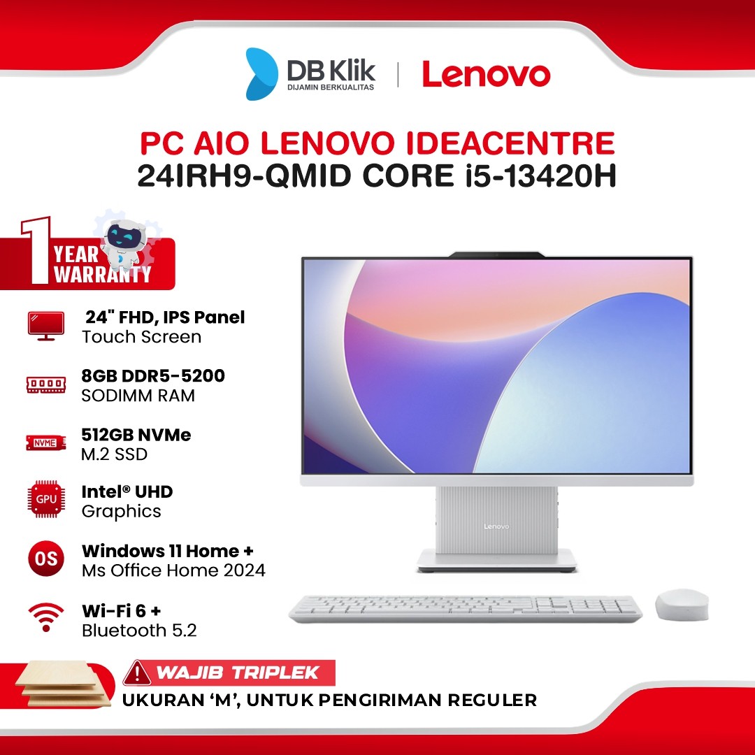 PC AIO Lenovo IdeaCentre 24IRH9-QMID INTEL Core i5-13420H 8GB DDR5/512GB M.2 NVMe INTEL UHD Windows 11 Home + Microsoft Office Home 2024 24" FHD IPS Touch Screen -Cloud Grey