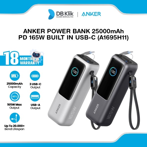 Anker Power Bank 25000mAh PD 165W Built in USB-C Retractable Cable