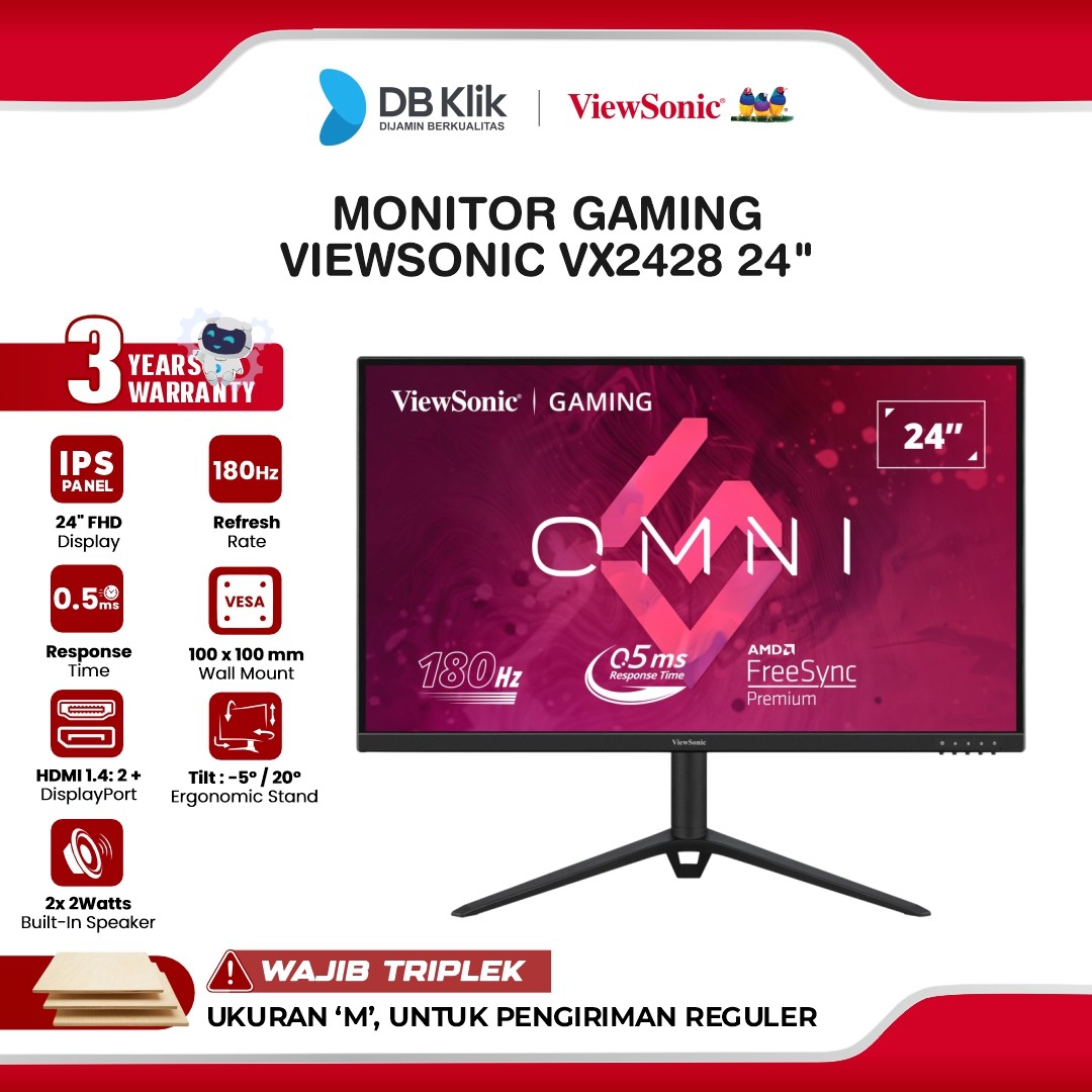 Monitor Gaming VIEWSONIC VX2428 24" IPS FHD 180Hz 0.5ms Built in Speaker HDR 10 HDMI DP