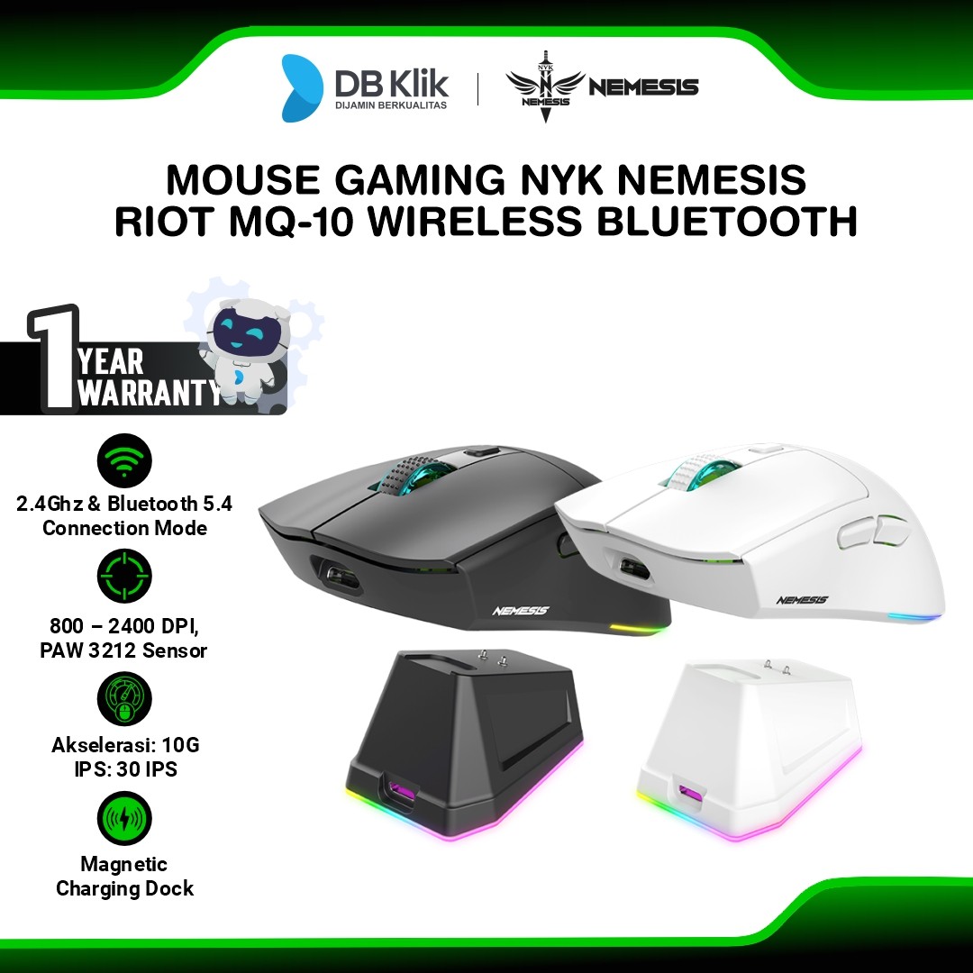 Mouse Gaming NYK NEMESIS RIOT MQ-10 Wireless Bluetooth 2400 DPI RGB Rechargeable
