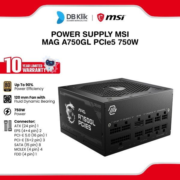 Power Supply MSI MAG A750GL PCIe5 - 750W 80+ Gold Full Modular