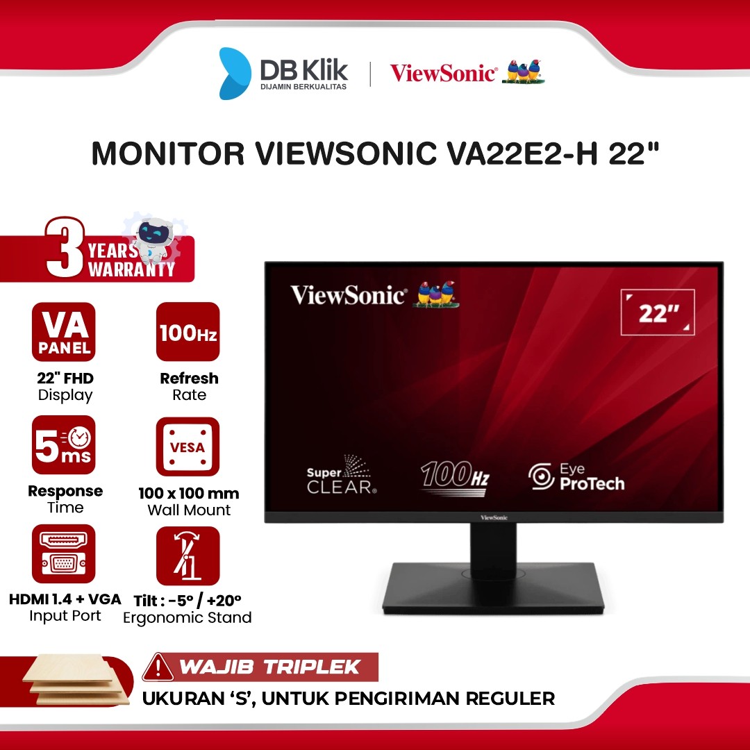 Monitor VIEWSONIC VA22E2-H 22" FHD VA 100Hz 5ms Adaptive Sync HDMI VGA