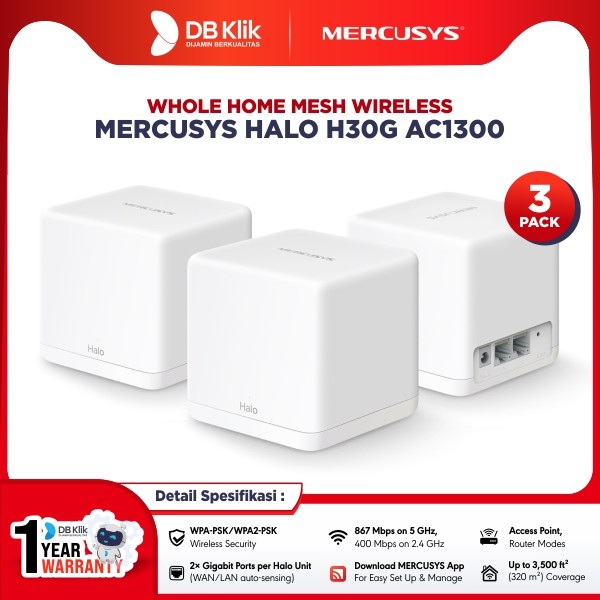 Whole Home Mesh Wireless MERCUSYS Halo H30G Gigabit AC1300 (3-pack)