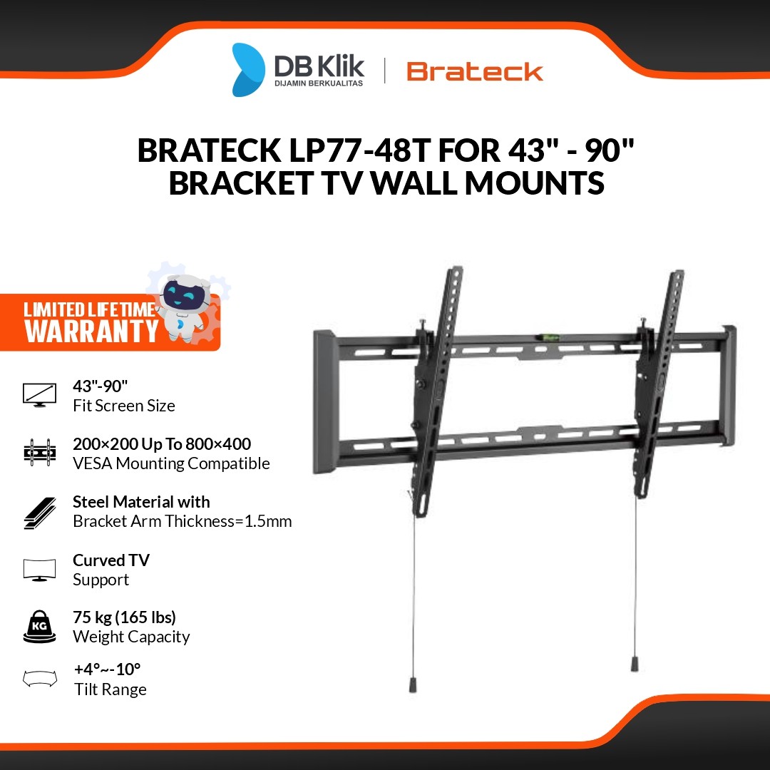 Brateck LP77-48T Bracket TV Ultra-Slim and Heavy Duty TV Wall Mounts for 43" - 90"