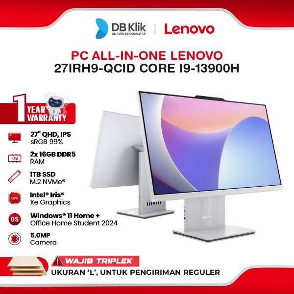 PC AIO Lenovo 27IRH9-QCID Core i9-13900H 32GB/1TB Windows 11 Home + Office Home Student 2024 27" IPS QHD - Cloud Grey