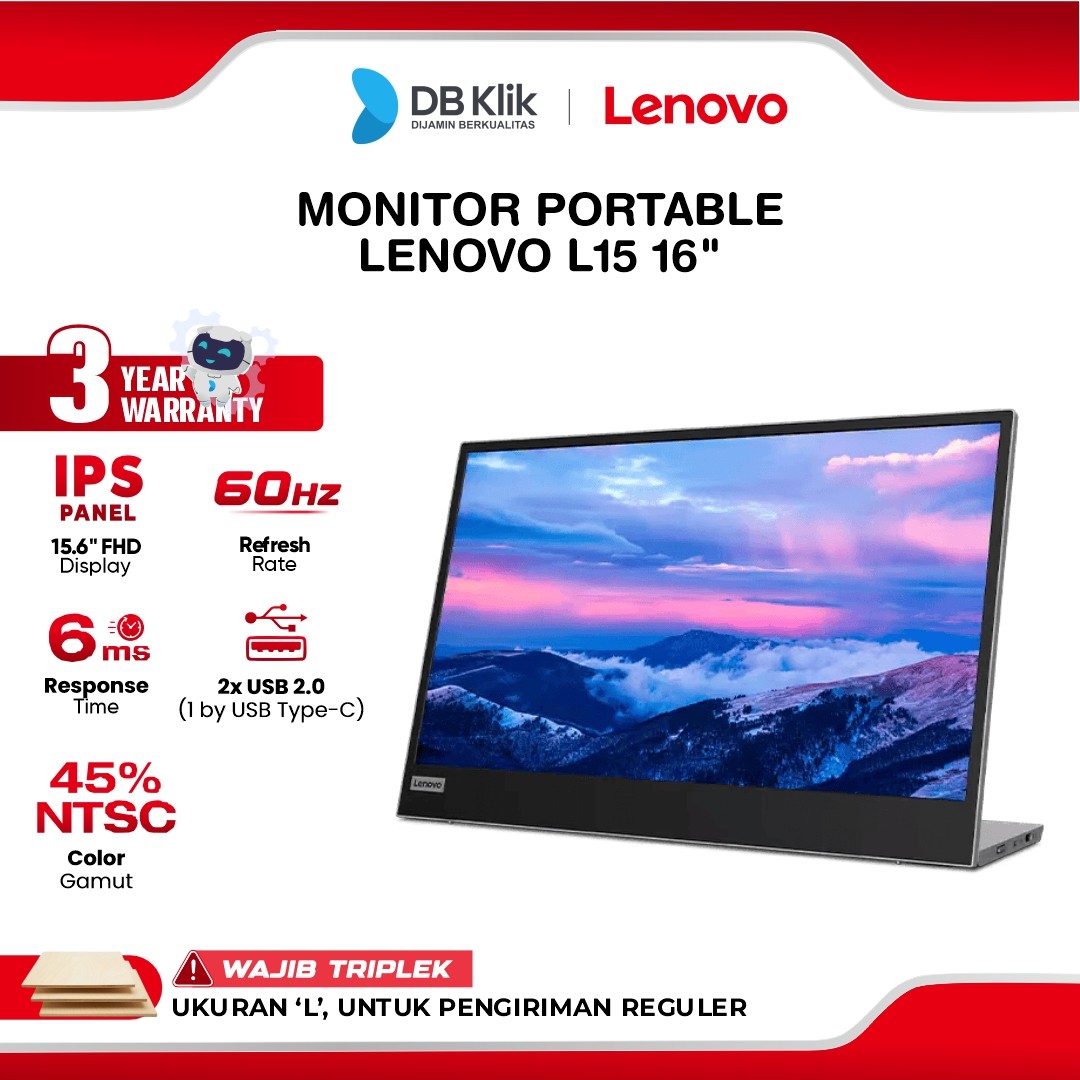 Monitor Portable LENOVO L15 16" FHD IPS 60Hz 6ms USB-C