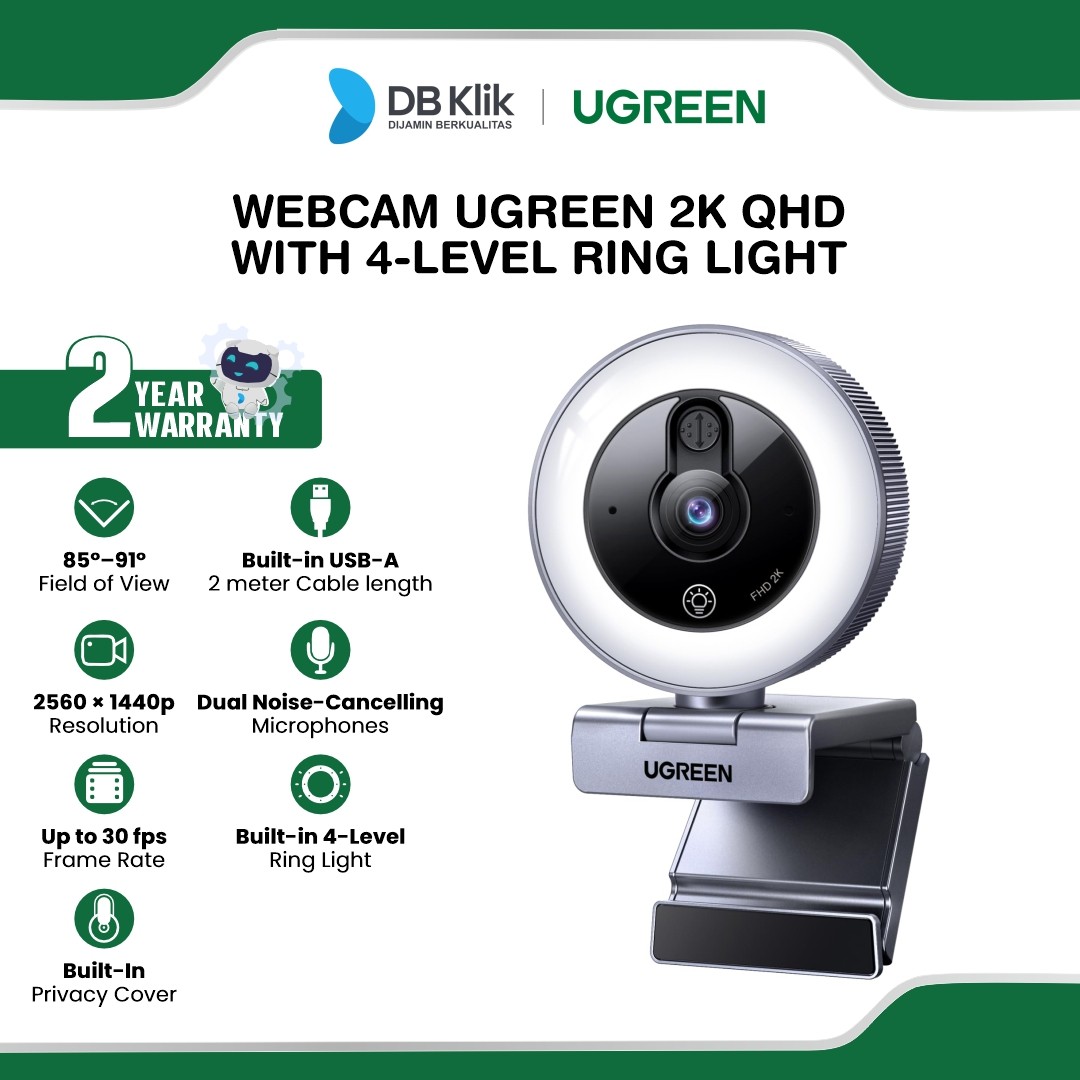 Webcam UGreen 2K QHD With 4-Level Ring Light Auto Focus Lens Cover (65857)