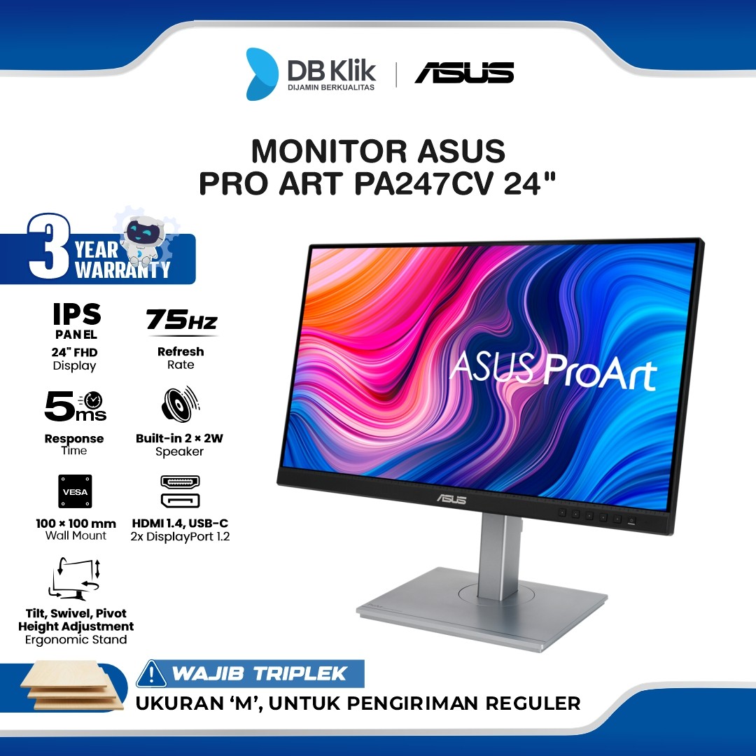 Monitor ASUS ProArt PA247CV 24" FHD IPS 75Hz 5ms Calman Verified Full Ergonomic Stand USB-C HDMI DP