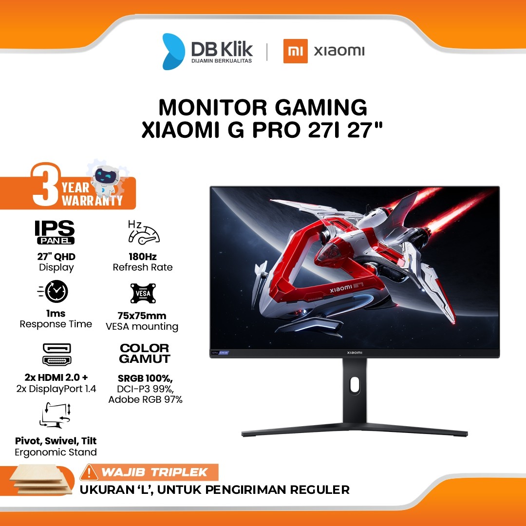 Monitor Gaming XIAOMI G Pro 27i 27" Mini LED 2K QHD IPS 180Hz 1ms AMD FreeSync Full Ergonomic Stand HDMI DP
