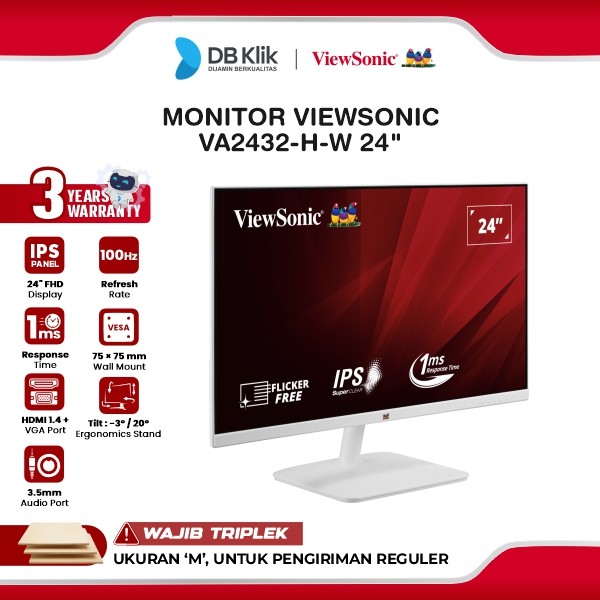 Monitor VIEWSONIC VA2432H-W 24" FHD IPS 100Hz 1ms HDMI VGA