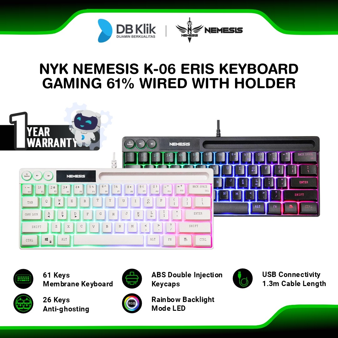 NYK NEMESIS K-06 Eris Keyboard Gaming 61% Wired Membrane with Holder
