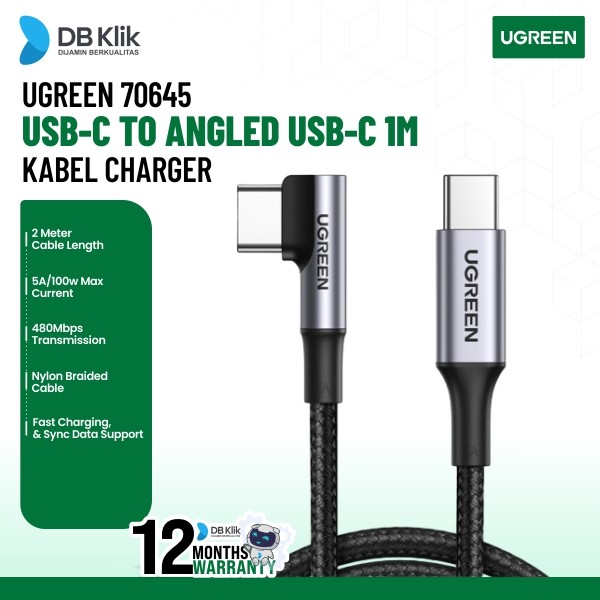 Kabel Charger UGreen USB-C to Angled USB-C 1M 5A 100W (70643)