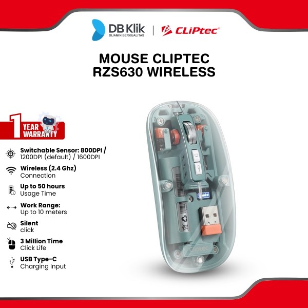 Mouse CLIPtec RZS630 Rechargeable Transparant 1600dpi Wireless 2,5Ghz