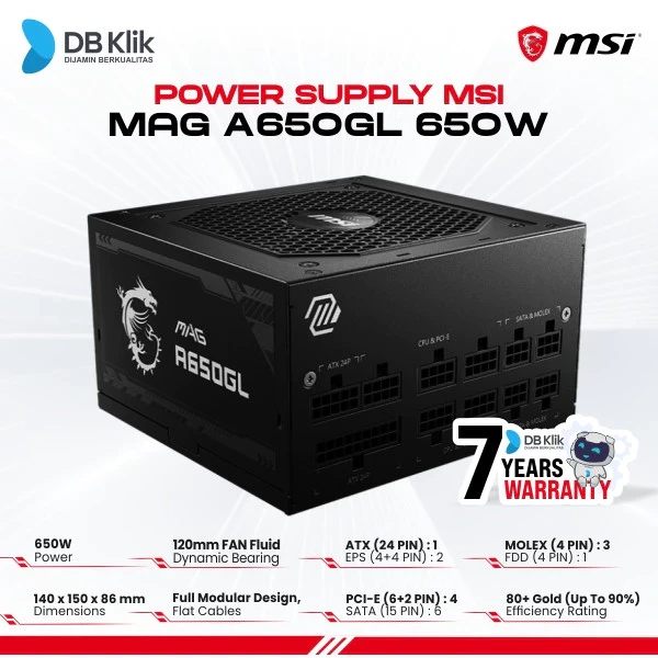 Power Supply MSI Mag A650GL 650W 80+ Gold Full Modular