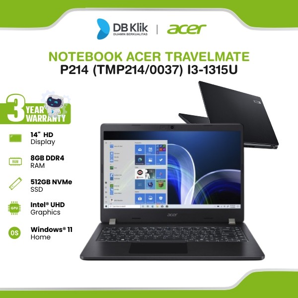 Notebook Acer Travelmate P214 (TMP214/0037) Core i3-1315U 8Gb 512Gb Ssd Windows 11 Home 14" Tkdn