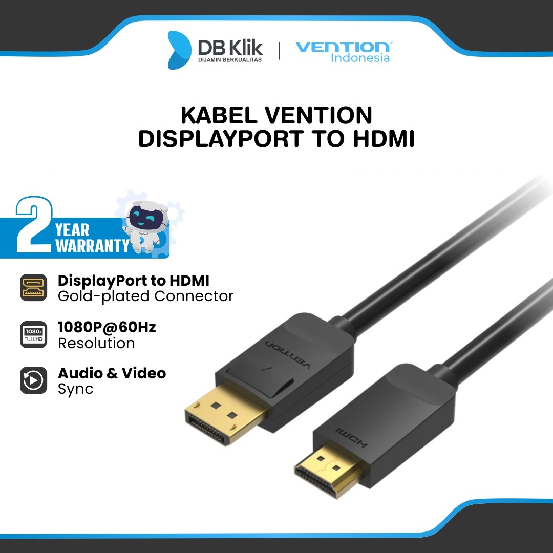 Kabel Vention DP to HDMI 2M / 3M - Kabel Display Port to HDMI 1080P Black HADBH / HADBI