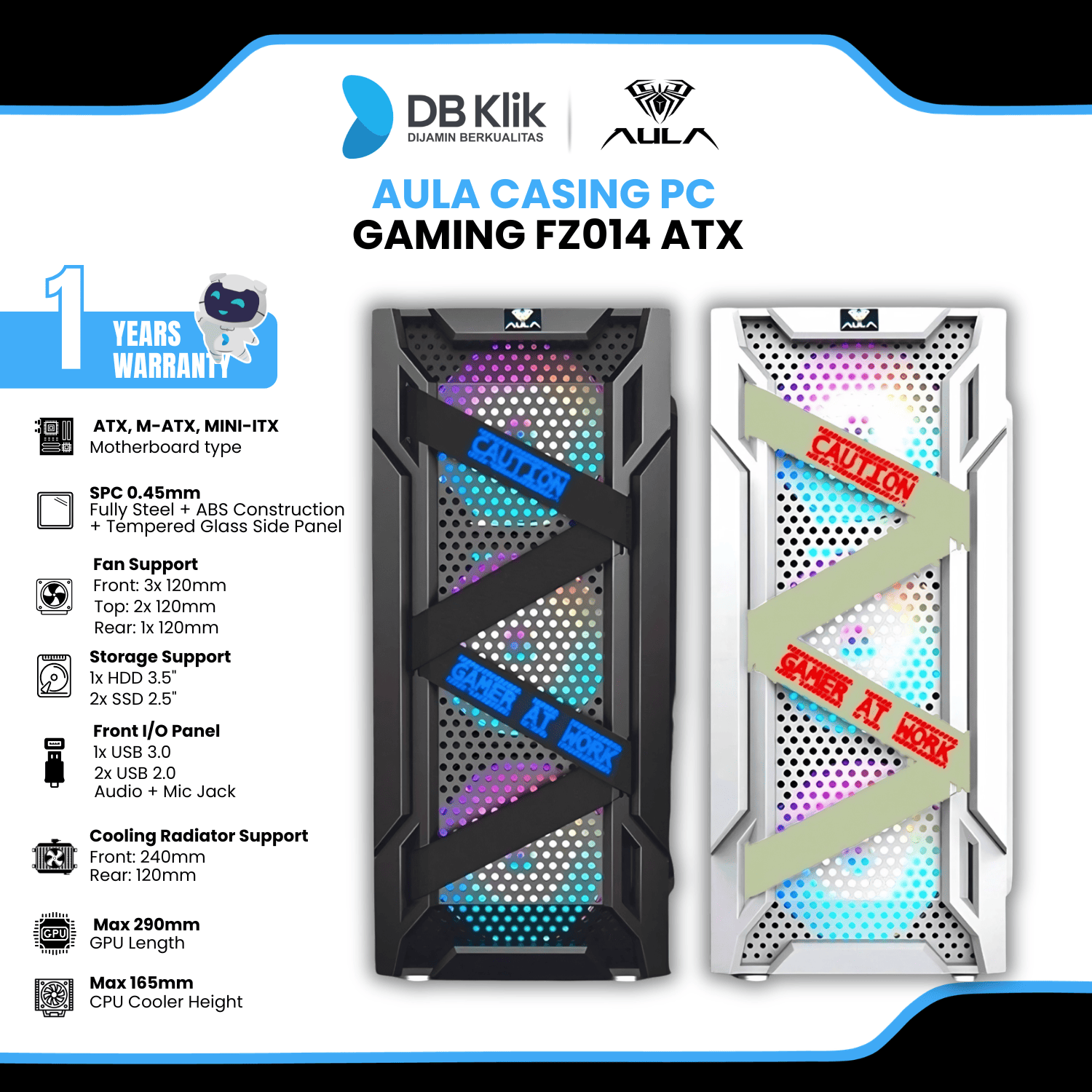 Casing PC AULA FZ014 ATX (Pre-Installed 3 RGB Fan)