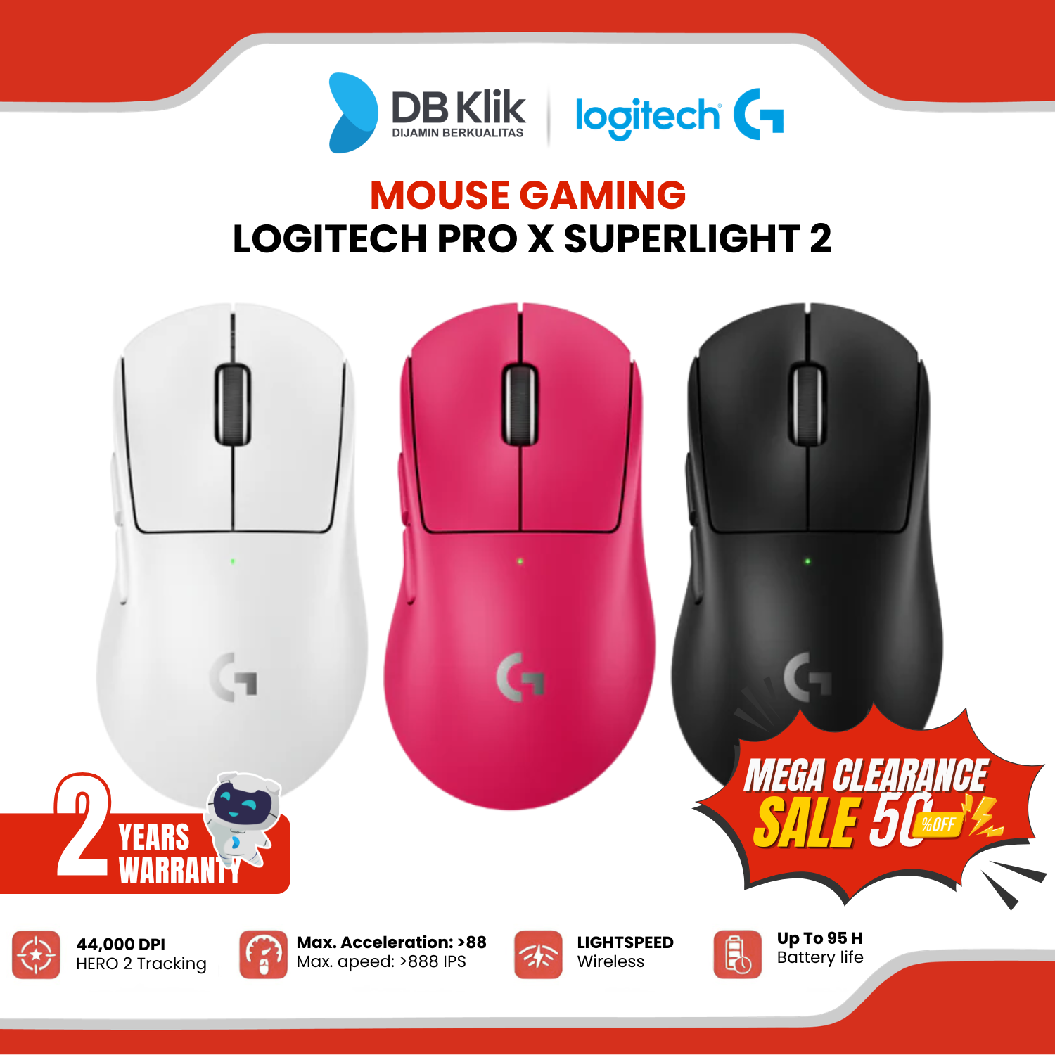 Mouse Gaming Logitech PRO X Superlight 2 Dex Lightspeed Wireless 60g DPI 32k Sensor Hero 2