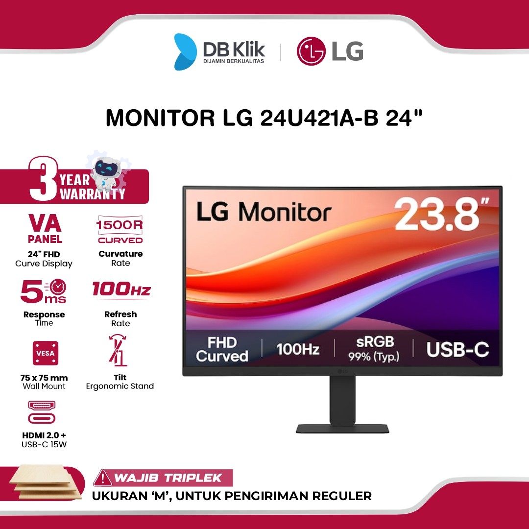 Monitor LG 24U421A-B 24" Curved 1500R VA FHD 100Hz 5ms USB-C HDMI