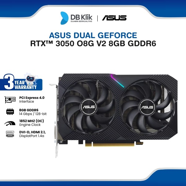 VGA Card ASUS Dual RTX 3050 O8G V2 8GB GDDR6 HDMI DP