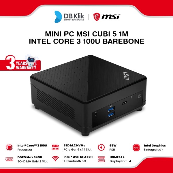 Mini PC MSI CUBI 5 1M INTEL Core 3 100U Barebone