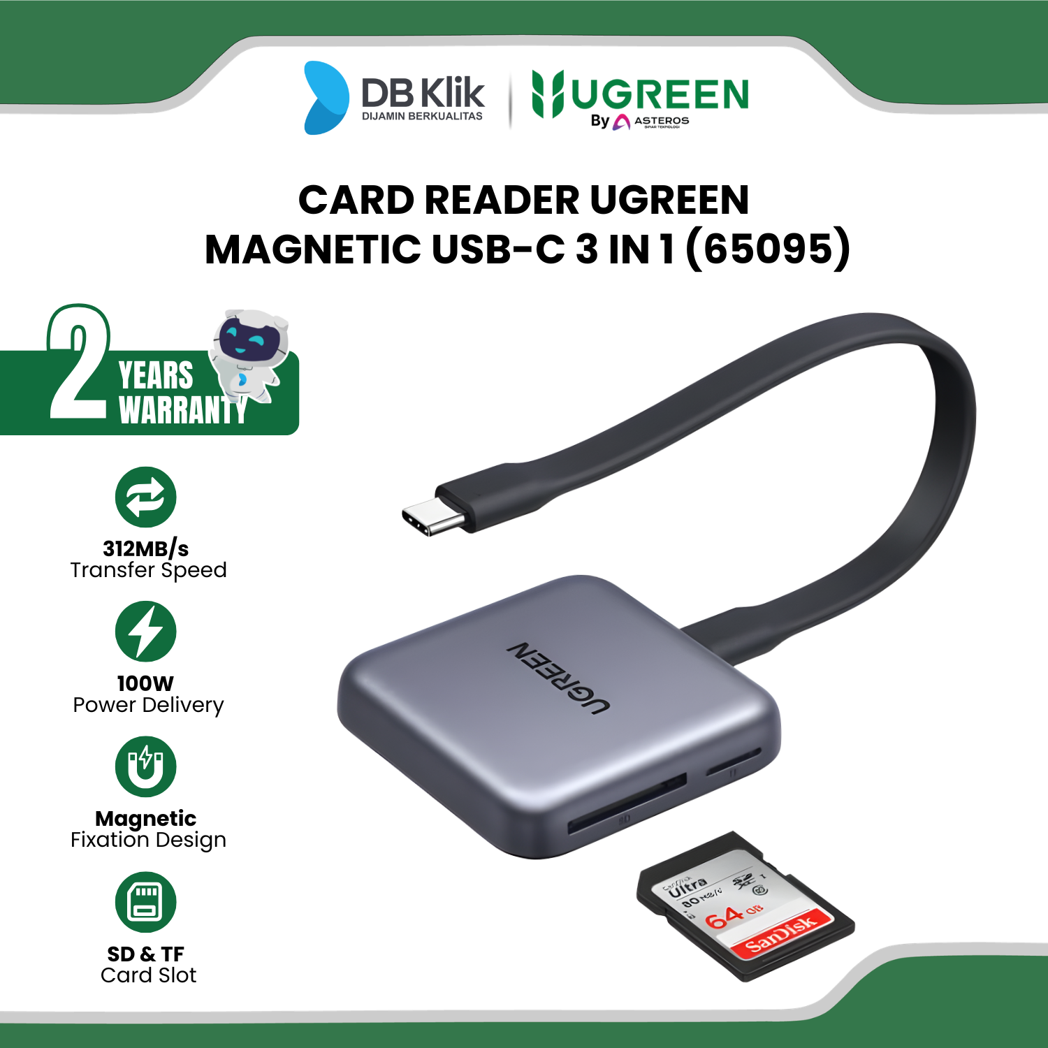 Card Reader Ugreen Magnetic USB-C 3 in 1 (65095)
