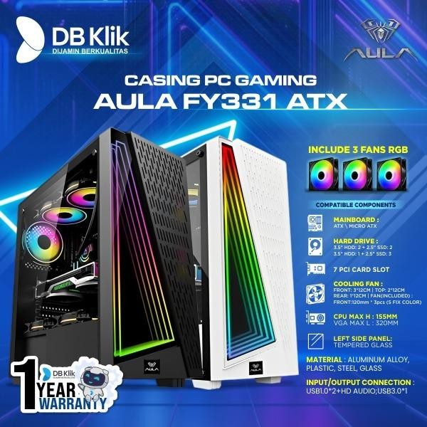 Casing PC AULA FY331 ATX (Pre-Installed 3 RGB Fan)