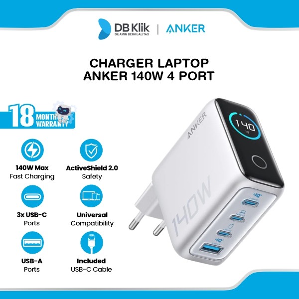 Charger Laptop Anker 140W 4 Port Included USB-C Cable - Silver (B2697G41)