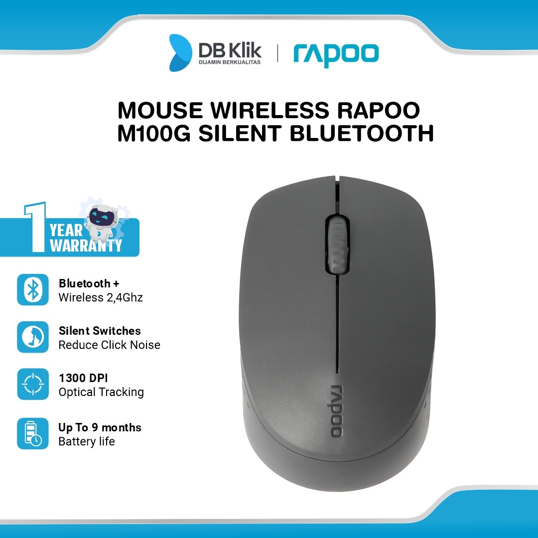 Rapoo M100G Mouse Wireless Bluetooth 1.300 Silent Multi Device