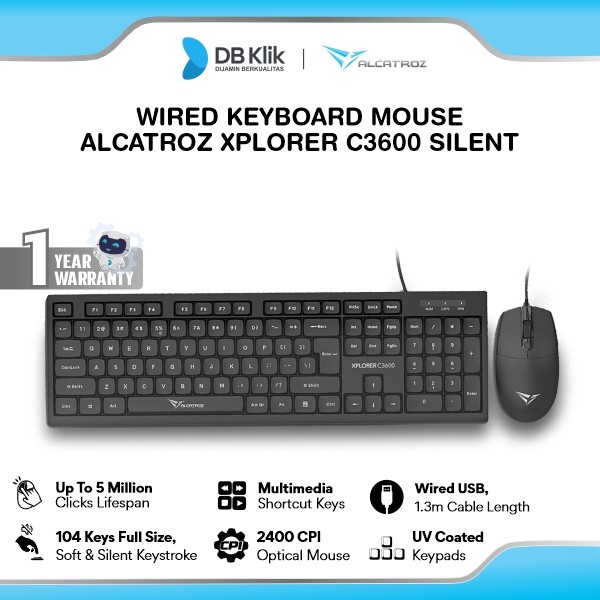 Keyboard Mouse Alcatroz Xplorer C3600 Silent 2400 CPI Wired