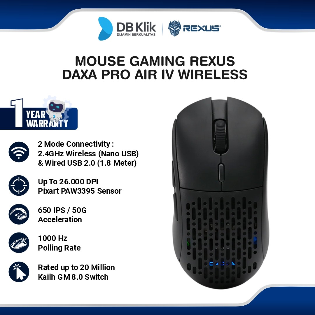 Mouse Gaming Rexus Daxa Pro Air IV Wireless 24.000 DPI - Black