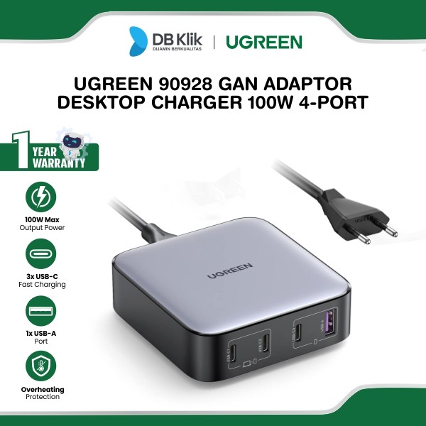 GaN Adaptor Desktop Charger UGreen 100W 4P (USB A + 3 USB C) 90928