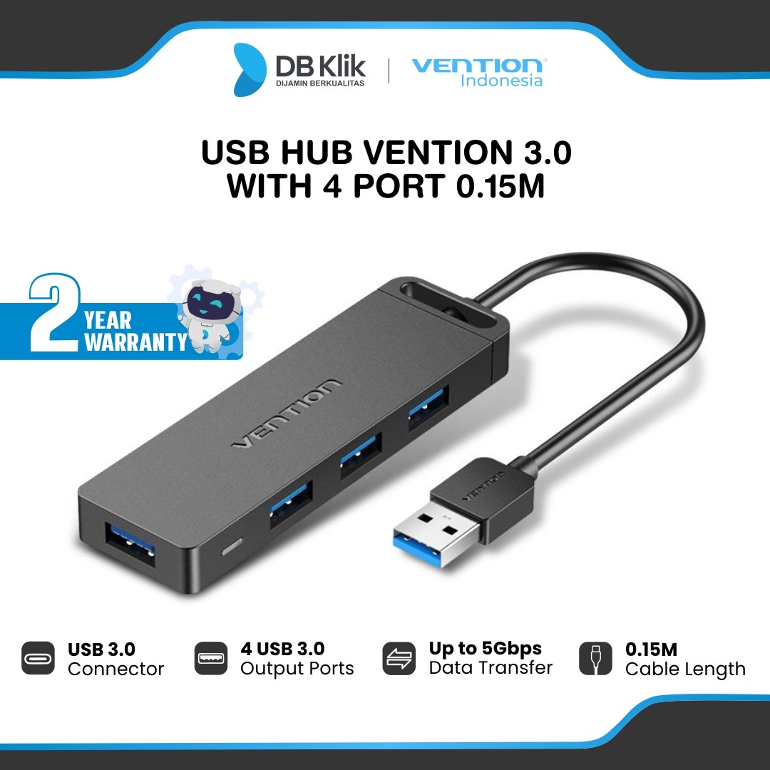 USB Hub Vention 3.0 With Power Super Speed 4 Port 0.15M - USB Hub 4 Port Black CHLBB