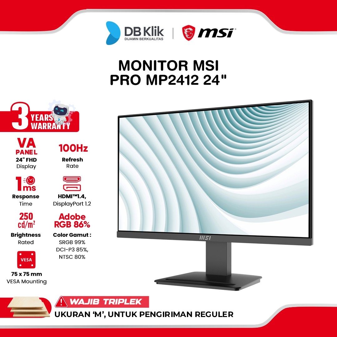 Monitor MSI PRO MP2412 24" FHD VA 100Hz 1ms HDMI DP