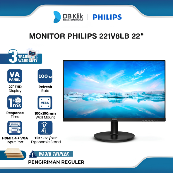 Led Monitor Philips 221V8LB 22" Fhd VA 100Hz 1ms Hdmi Vga