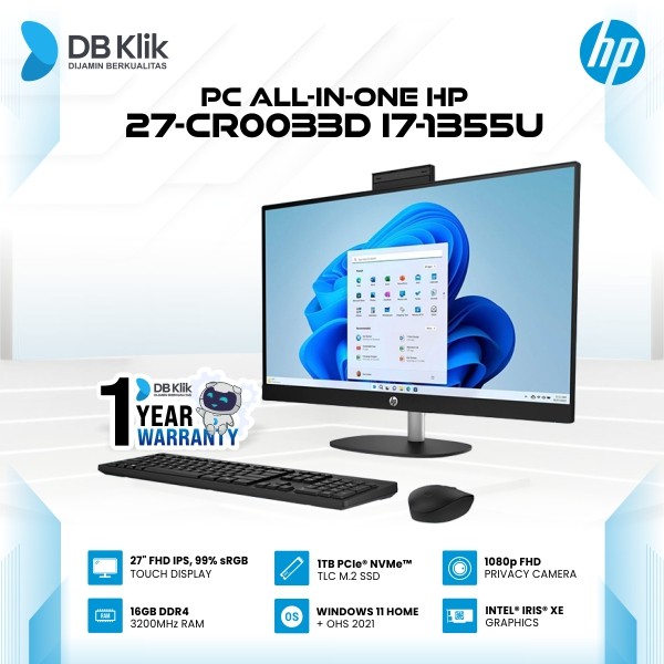 Pc Aio HP 27-cr0033d i7-1355U 16GB (2x8GB) / 1TB 27" Win Ohs Black Touch