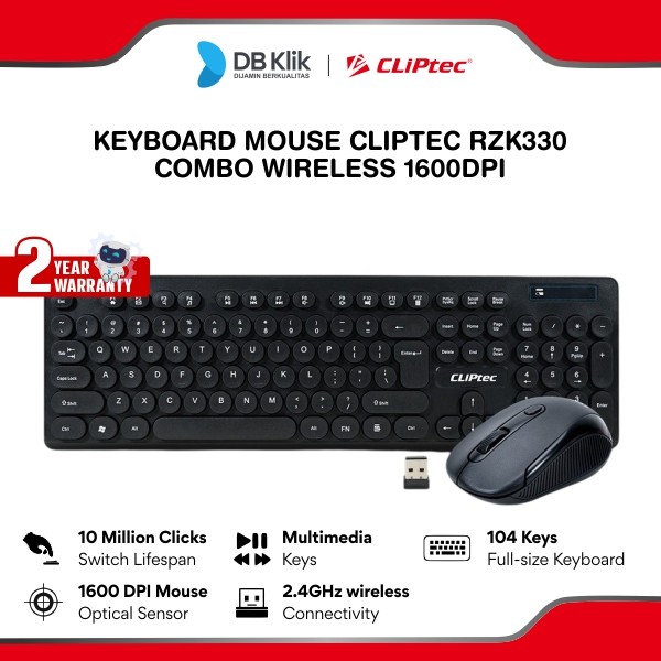 Keyboard Mouse CLIPtec RZK330 Combo Wireless 1600DPI