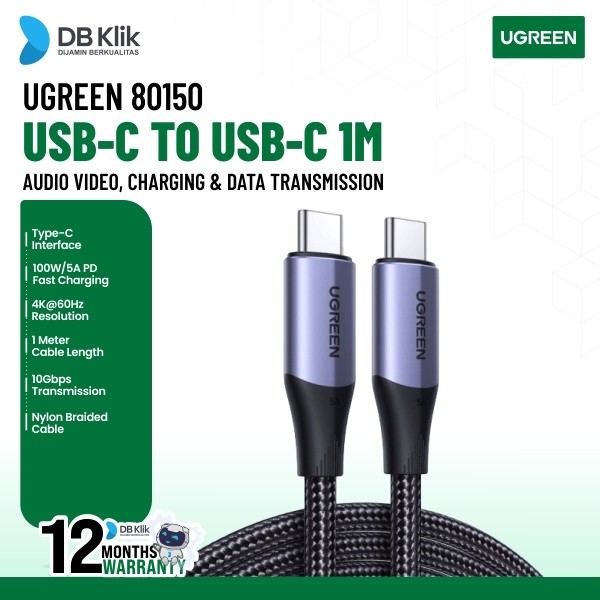 Kabel UGreen USB-C to USB C 1M 5A Audio Video Transmission (80150)