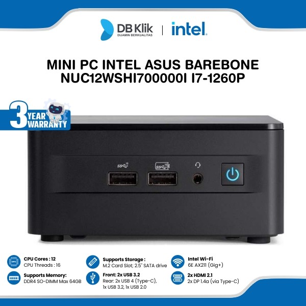Mini PC INTEL ASUS NUC 12 PRO RNUC12WSHI700000I INTEL Core i7-1260P Windows 11 Home Barebone