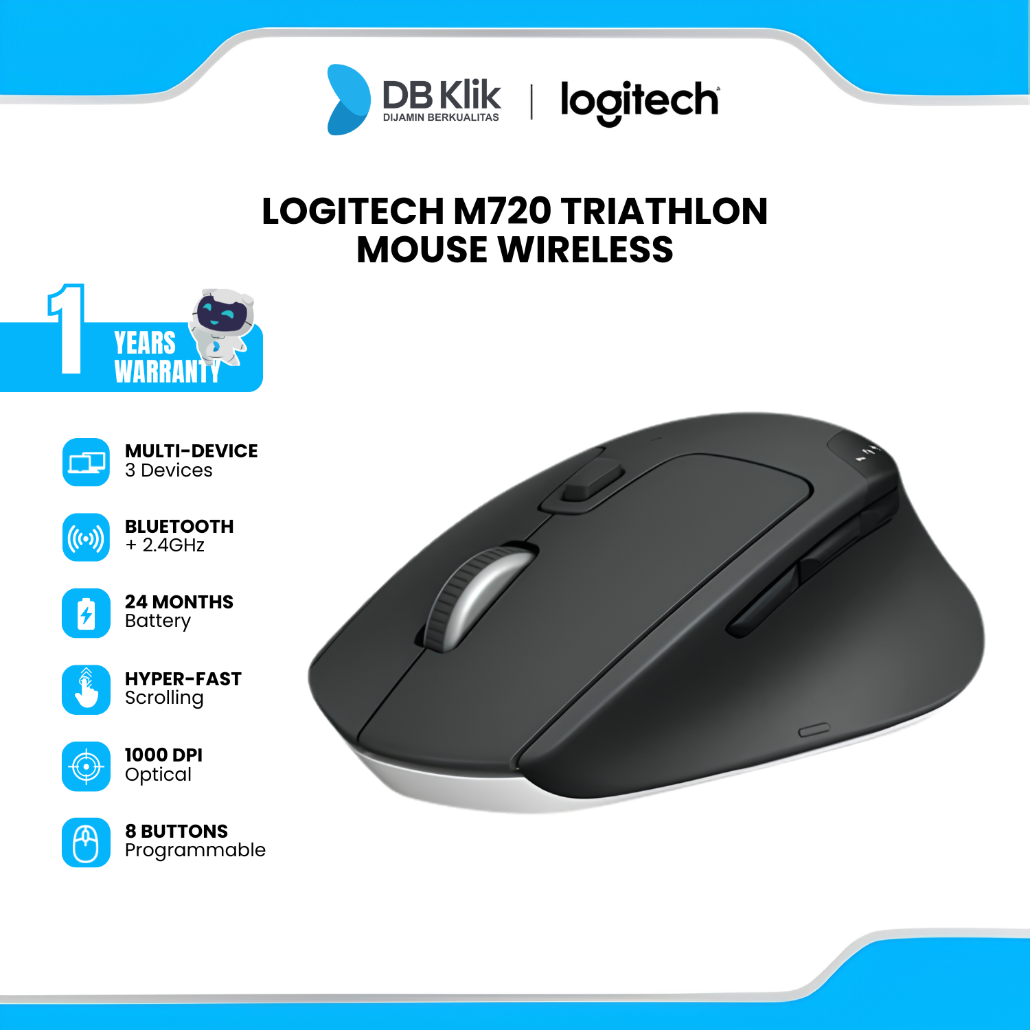 MOUSE WIRELESS LOGITECH M720 TRIATHLON MULTI DEVICE